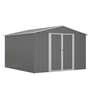 YOPTO 10×10 FT Outdoor Storage Shed,Metal Aluminum Waterproof Tool Sheds with Foundation,Doors & Vents,Heavy-Duty Sheds Unit W/Lock & Key,for Storing Bicycles,Lawnmowers,Barbeques,Gray