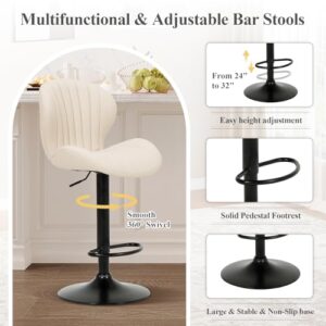 COLAMY Bar Stools Set of 4, Modern Swivel Bar Chairs, Adjustable Faux Leather Upholstered Barstools Counter Height with High Backrest for Bar, Kitchen Island, Dining Room, Beige