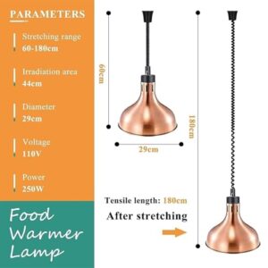 Food Heat Lamp Food Warmer, Restaurant Hanging Retractable Adjustable Chandelier Heating Lamp for Food Warming Buffet Food Warmers,Red Copper Color,Silver