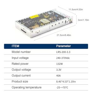 LRS-200-3.3 3.3V 40A 132W Single Output Power Supply, 90% High Efficiency, for Industrial Automation Machinery and Control Systems