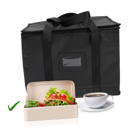 Hoement Insulation Bags Food Pouches Hand Bags Tote Bags Grocery Bags Large Capacity Tote Bag Bag Insulated Bags for Food Cooler Bag Insulated Food Carrier Bag Woven Black