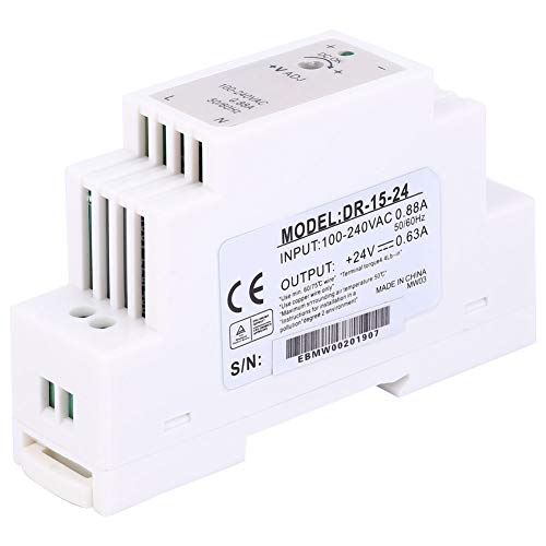 DIN Rail Power Supply, PWM Modulation Method 24V 0.63A Power Supply DIN Rail Mount Engineering Plastic Housing Flame Retardant Din Rail Slim Switching Power Supply