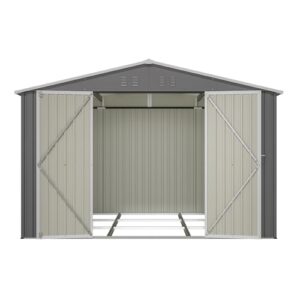 YOPTO 10×10 FT Outdoor Storage Shed,Metal Aluminum Waterproof Tool Sheds with Foundation,Doors & Vents,Heavy-Duty Sheds Unit W/Lock & Key,for Storing Bicycles,Lawnmowers,Barbeques,Gray