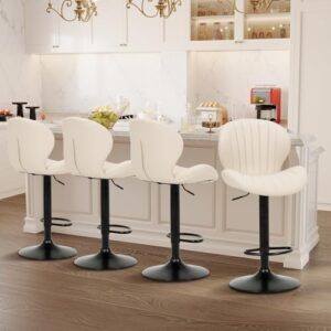 colamy bar stools set of 4, modern swivel bar chairs, adjustable faux leather upholstered barstools counter height with high backrest for bar, kitchen island, dining room, beige