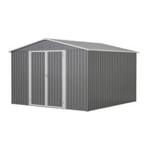 YOPTO 10×10 FT Outdoor Storage Shed,Metal Aluminum Waterproof Tool Sheds with Foundation,Doors & Vents,Heavy-Duty Sheds Unit W/Lock & Key,for Storing Bicycles,Lawnmowers,Barbeques,Gray