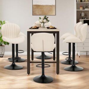 COLAMY Bar Stools Set of 4, Modern Swivel Bar Chairs, Adjustable Faux Leather Upholstered Barstools Counter Height with High Backrest for Bar, Kitchen Island, Dining Room, Beige