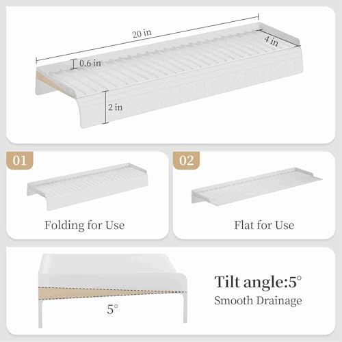 Sink Protector Expandable Silicone Mat, Prevent Cracking Scratching, 5 Degree Tilt Angle, Strong Compatibility, Trimmable Design for Double Basin Sink, Bathtub (White)