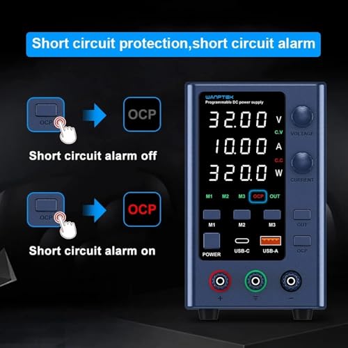 1PCS Adjustable DC Power Supply with 4-Digit LED Display; 5V/3.6A USB/Tape-C Fast Charging with 3-Group Memory for Encoder(EPS3205)