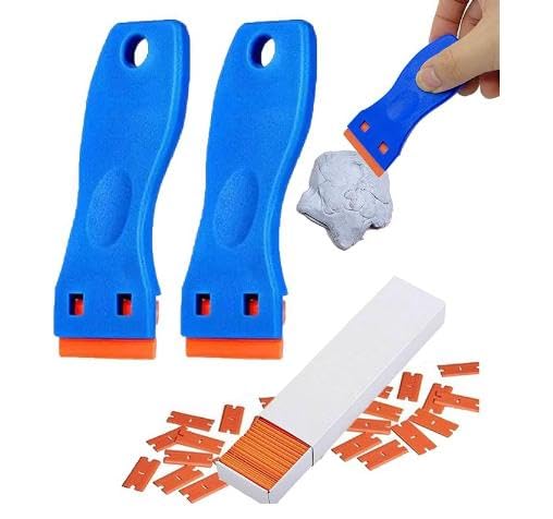 VESNIBA Multifunctional Glue Removal Shovel Plastic Scraper Tool Plastic Scraper Sticker Remover Tool Car Sticker Remover Scraper for Cleaning (1 Pcs*Shovels + 10 Pcs*Blad 409 Carpet (Blue, One Size)