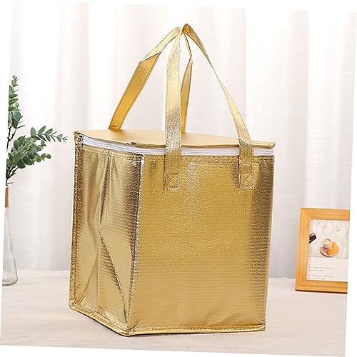 Amosfun Zipper Food Bag Heat Preservation Bag Aluminum Food Bag Cake Insulated Bag Grocery Shopping Bag Drink Cooler Bag Lunch Tote Bag Cooler Bags Insulated Non-woven Fabric Golden