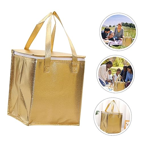 Amosfun Zipper Food Bag Heat Preservation Bag Aluminum Food Bag Cake Insulated Bag Grocery Shopping Bag Drink Cooler Bag Lunch Tote Bag Cooler Bags Insulated Non-woven Fabric Golden