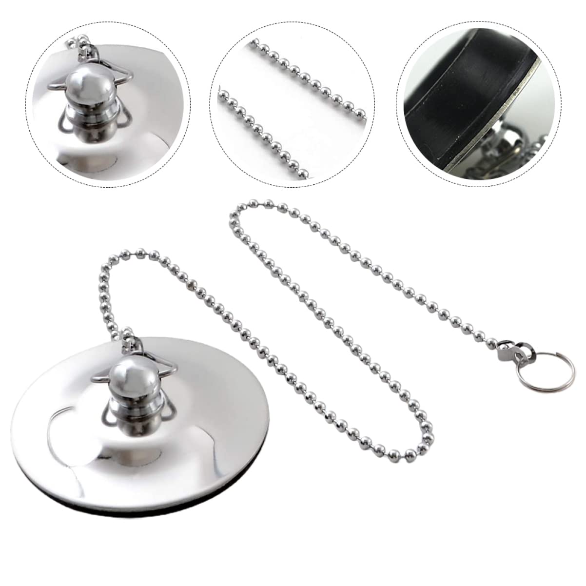 COOLHIYA Bath Drainer Plug Drain Filter Sink Stopper Drain Stopper with Chain Bathroom Accessories Shower Plug Cover Kitchen Sink Plug Sink Drain Sink Bathtub Bath Plug Seal Eraser Silver