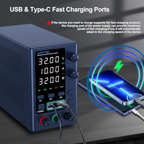 1PCS Adjustable DC Power Supply with 4-Digit LED Display; 5V/3.6A USB/Tape-C Fast Charging with 3-Group Memory for Encoder(EPS3205)