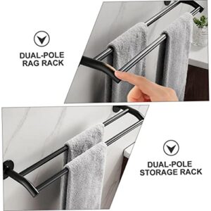 PHENOFICE 1pc Double Bar Towel Rack Towel Rack Bath Towel Hanger Household Towel Rack Punch Storage Holder Towel Drying Rack Towel Stand Towel Rail Black Aluminum Alloy