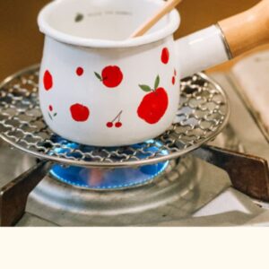 Enamel Coffee Milk Pot Wood Handle Pan Cookware Breakfast Oatmeal Cooking Gas Stove Induction Pan