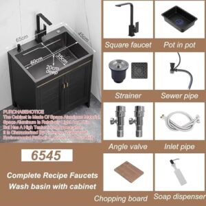 Stainless Steel Sink With Faucet & Drainboard - Freestanding Steel Kitchen Sink For Patio Garden Outdoor, Utility Washing Basin With Storage Shelf For Kitchen Restaurant Drainage Syst(Size:65x45x80cm)