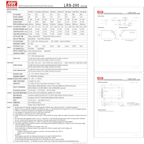 LRS-200-3.3 3.3V 40A 132W Single Output Power Supply, 90% High Efficiency, for Industrial Automation Machinery and Control Systems