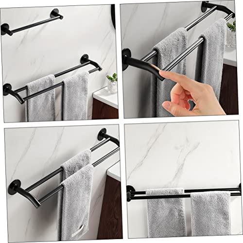 PHENOFICE 1pc Double Bar Towel Rack Towel Rack Bath Towel Hanger Household Towel Rack Punch Storage Holder Towel Drying Rack Towel Stand Towel Rail Black Aluminum Alloy