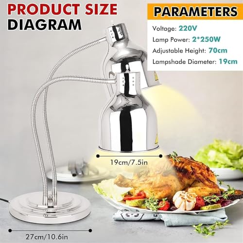 Commercial Double Head Food Warming Lamp, Kitchen Free Standing Heat Lamp, 70CM Height Adjustment Weighted Base Food Warming Lamp for Commercial Restaurant Kitchen Buffet,B