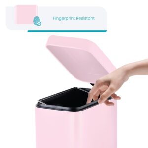 Home Zone Living 1.3 Gallon Bathroom Trash Can with a Lid, Stainless Steel Wastebasket with Slim Shape and Step Pedal for Home and Office, 5 Liter Capacity, Pink