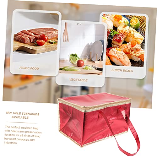 Zerodeko Insulated Bag Portable Food Bag Insulated Tote Bags Insulated Camping Bag Food Warmer Bag Insulated Grocery Bags for Foods Takeout Food Bag with Zipper Pizza Bag Red Film