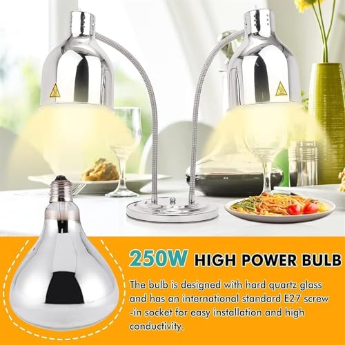 Commercial Double Head Food Warming Lamp, Kitchen Free Standing Heat Lamp, 70CM Height Adjustment Weighted Base Food Warming Lamp for Commercial Restaurant Kitchen Buffet,B