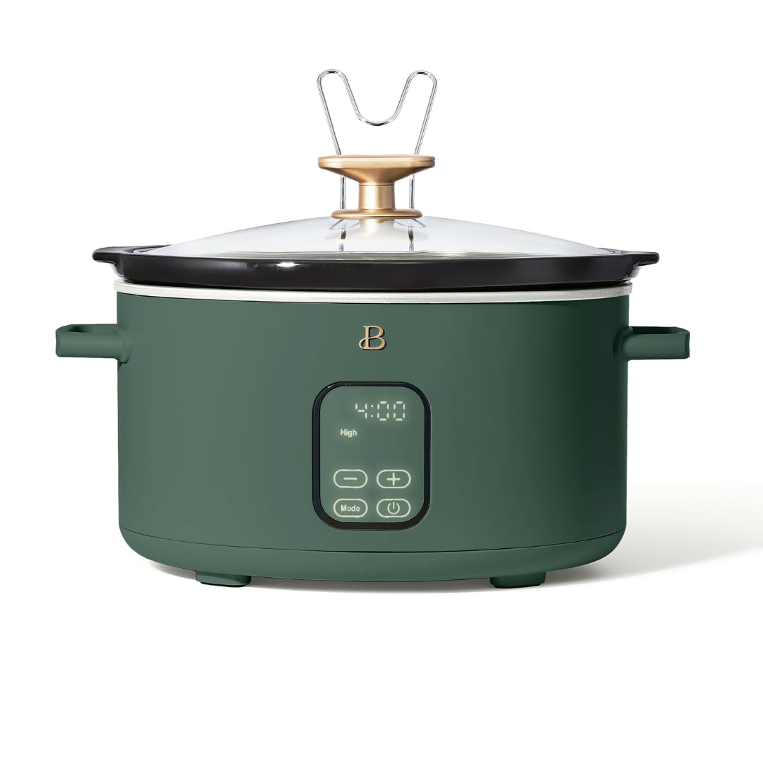 Beautiful 6 Qt Programmable Slow Cooker, 5 Preset Functions, Touch-Activated Display, Dishwasher-Safe, Serves 7, Removable Ceramic Pot, Stainless Steel, Drew Barrymore, Matte Finish