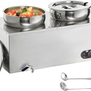 MOVECOM Food Warmer 2X7.4QT 86-185°F Commercial Soup Warmer, Steam Table Food Warmer Electric Station with Stainless Steel 1200W Round Pots for Restaurants, Parties, Buffets