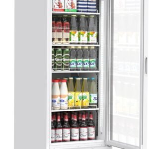 ExploreHorizon Commercial Display Beverage Fridge with Glass Door Display Refrigerator Drink Cooler Case Fridge 11.3 Cu.Ft/320L Merchandiser Refrigerators with 4 Adjustable Shelves Lightbox, White