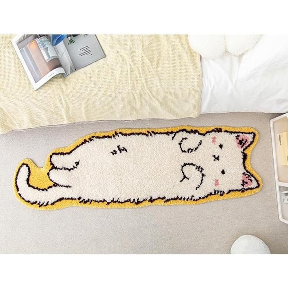 Cat Tufted Rug, Cat Shaped Rug, Irregular Shaped Rug, Washable Absorbent Non-Slip Fun Animal Shaped Cartoon Room Floor Mat, Soft Bedside Rug for Bedroom, Cat Doormat, Living Room (K,40*120cm)