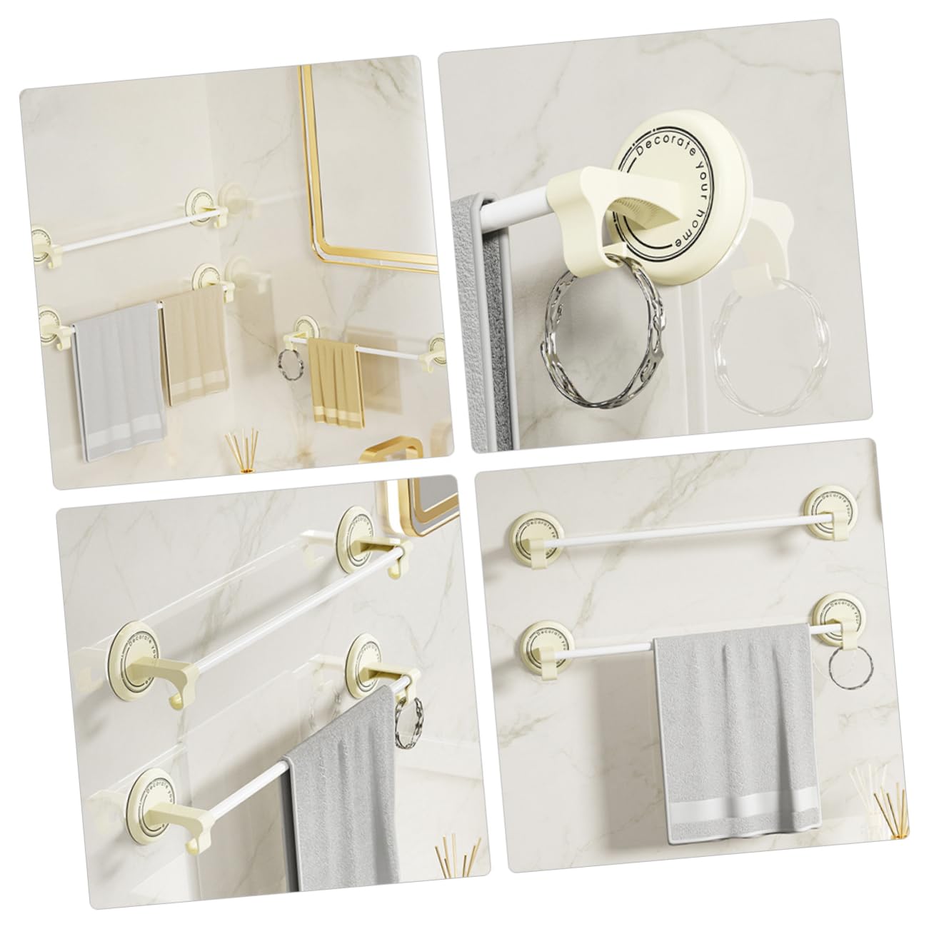 Amosfun 2pcs Kitchen Towel Rack Bathroom Towel Holders White Abs Kitchen Towel Bar Bathroom Towel Holder Iron Pipe Paint