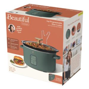 Beautiful 6 Qt Programmable Slow Cooker, 5 Preset Functions, Touch-Activated Display, Dishwasher-Safe, Serves 7, Removable Ceramic Pot, Stainless Steel, Drew Barrymore, Matte Finish