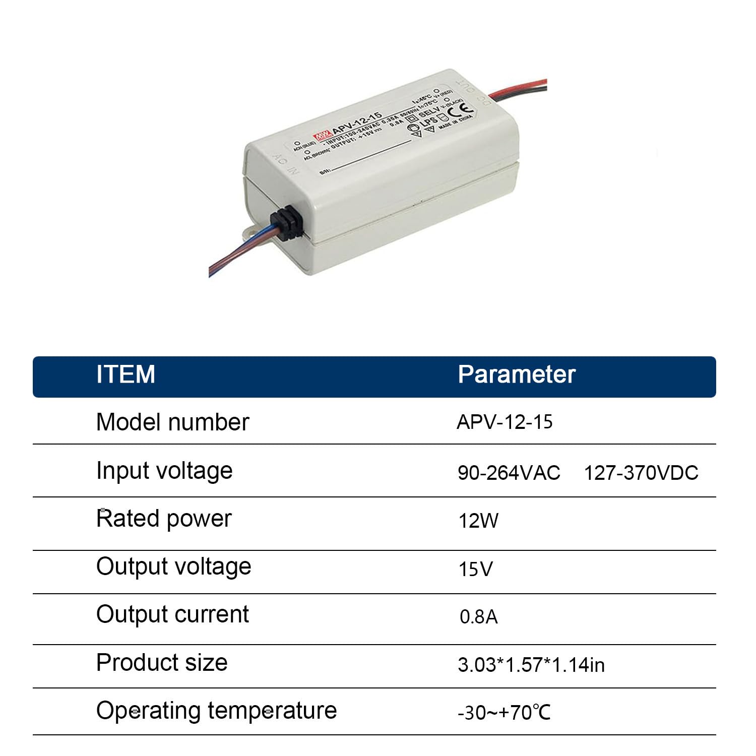 APV-12-15 15V 0.8A 12W LED Driver - Compact, Efficient, Reliable - Ideal for Signage and Displays