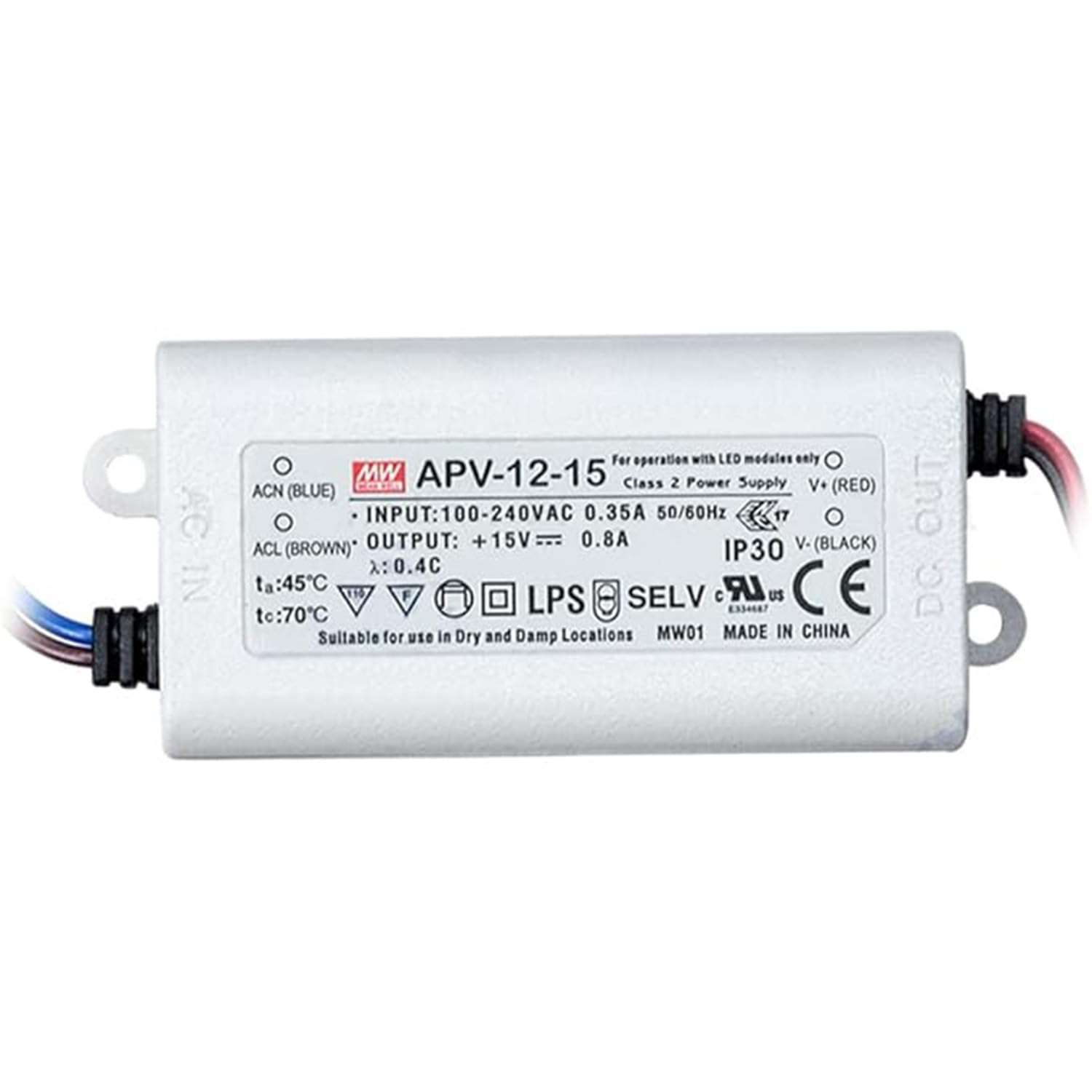 APV-12-15 15V 0.8A 12W LED Driver - Compact, Efficient, Reliable - Ideal for Signage and Displays