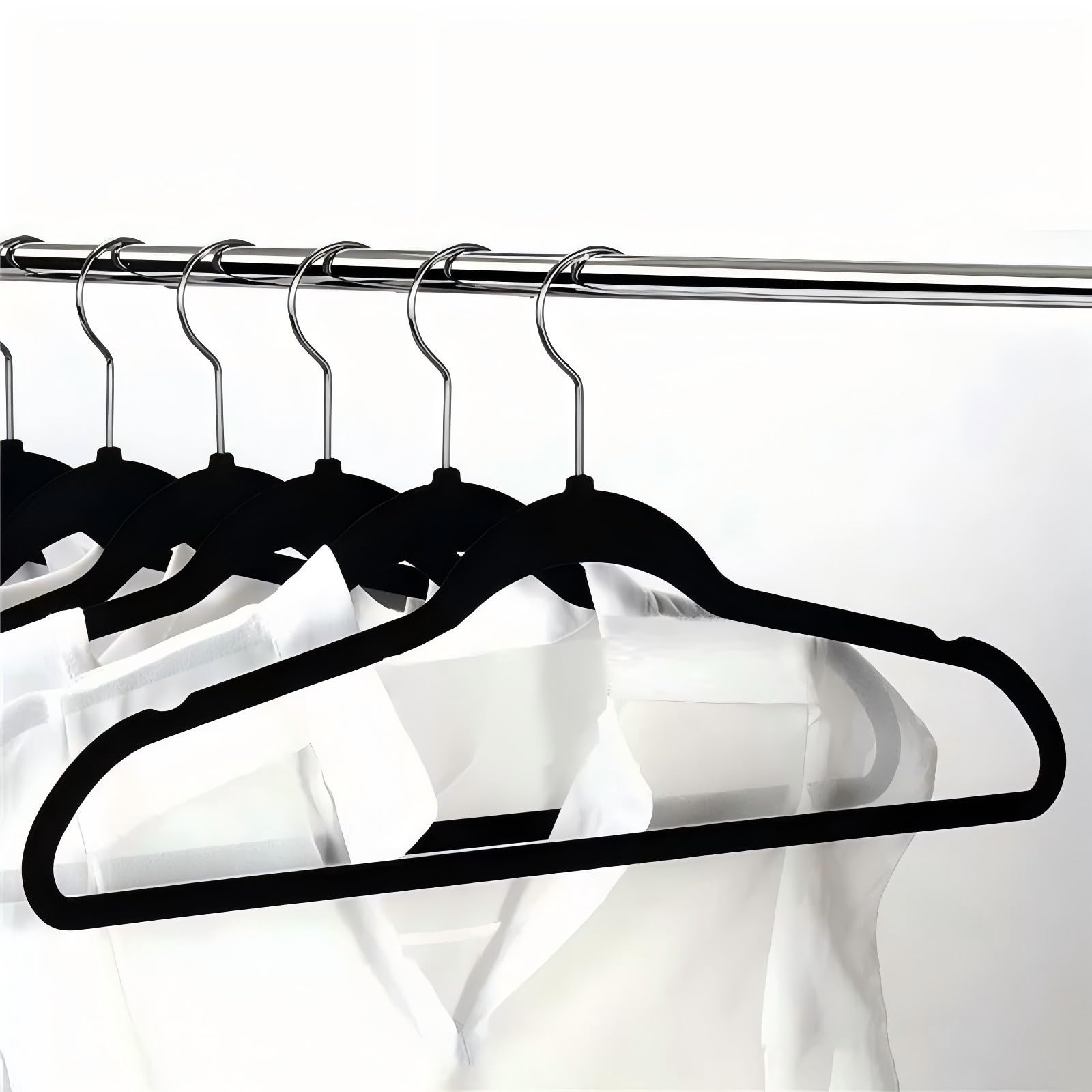 Himimi Clothes Hangers 10 Pack, Black Non-Slip Velvet Clothes Hangers with Shoulder Notches, Pants Bar, 360° Swivel Hook, Space-Saving, for Closet