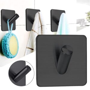 VESNIBA Towel Hooks Adhesive Bathroom Hooks Heavy Duty Towel Racks Holder Stick On Shower Hooks for Hanging Stainless Black Bathroom Kitchen Decorative Picture Hangers Rope (Black, One Size)