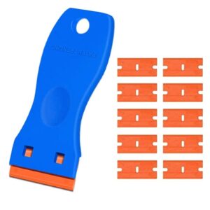 vesniba multifunctional glue removal shovel plastic scraper tool plastic scraper sticker remover tool car sticker remover scraper for cleaning (1 pcs*shovels + 10 pcs*blad 409 carpet (blue, one size)