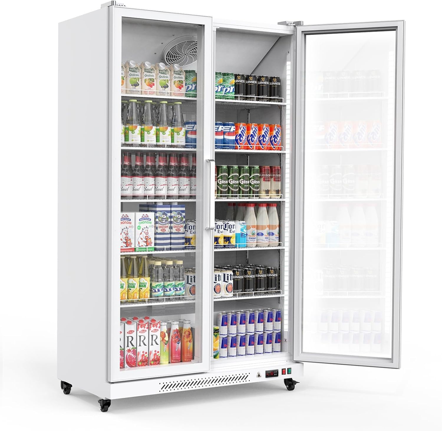 ExploreHorizon Double Door Merchandiser Refrigerator Commercial Display Beverage Fridge