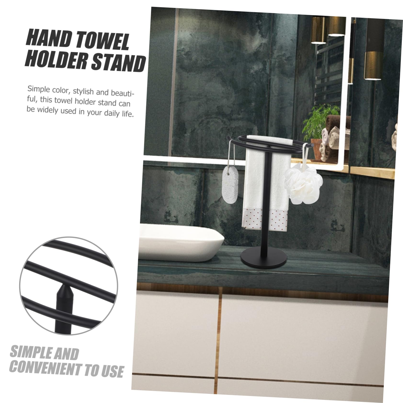 Hoement Towel Stand Wash Cloth Holder for Bathroom Black Kitchen Towel Holder Freestanding Towel Rack for Bathroom Stainless Steel