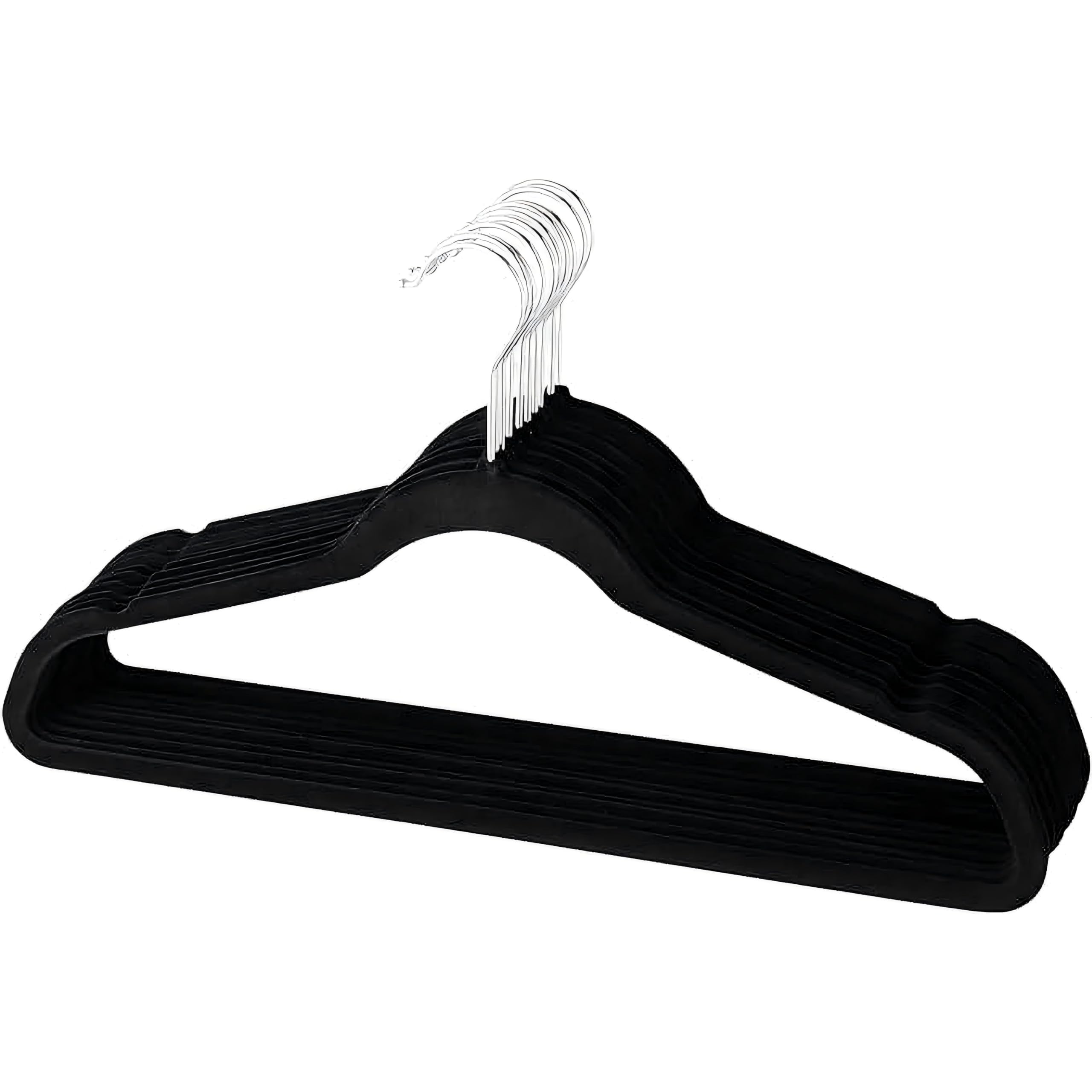 Himimi Clothes Hangers 10 Pack, Black Non-Slip Velvet Clothes Hangers with Shoulder Notches, Pants Bar, 360° Swivel Hook, Space-Saving, for Closet