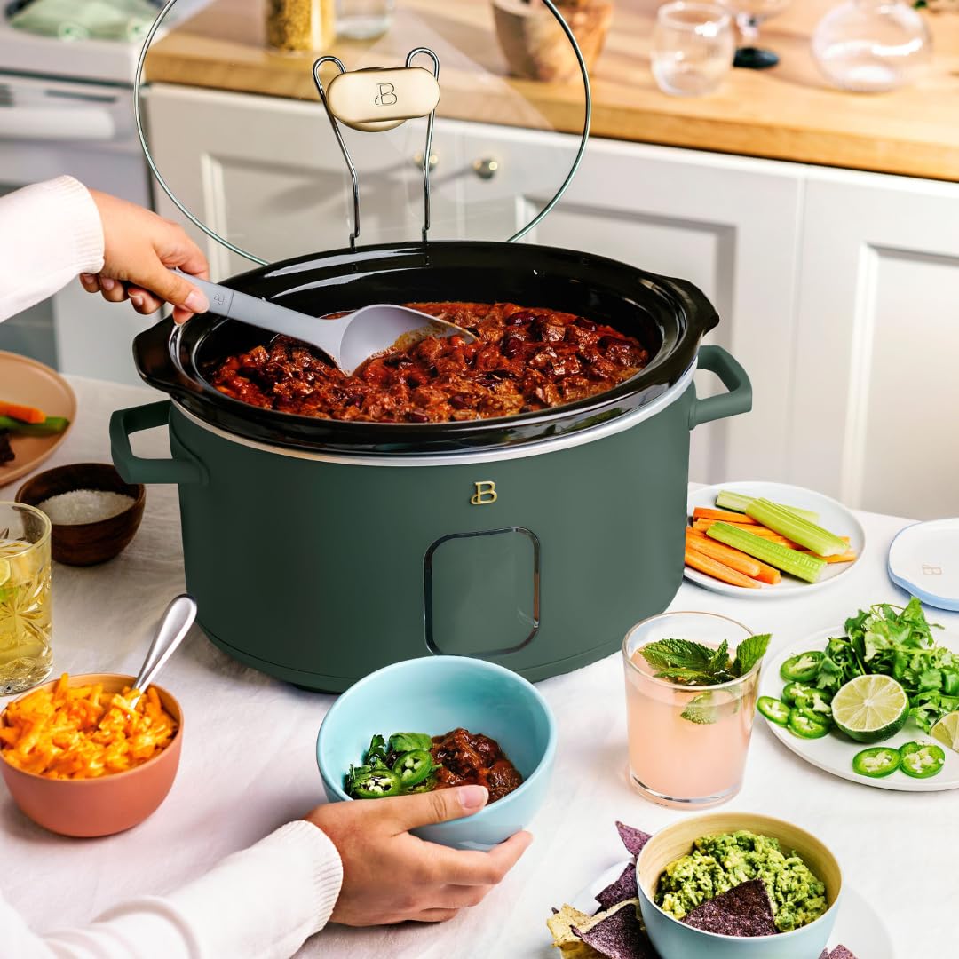 Beautiful 6 Qt Programmable Slow Cooker, 5 Preset Functions, Touch-Activated Display, Dishwasher-Safe, Serves 7, Removable Ceramic Pot, Stainless Steel, Drew Barrymore, Matte Finish