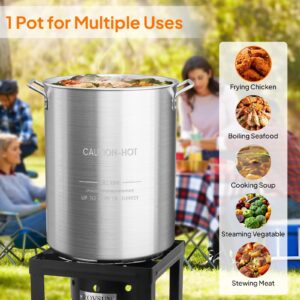 ROVSUN 30QT Turkey Fryer Pot & Seafood Boil Pot with Strainer Basket, Lid, Hook & Steamer, Aluminum Stock Pot for Turkey Frying & Crab, Lobster, Shrimp Boiling for Outdoor Cooking & Gatherings