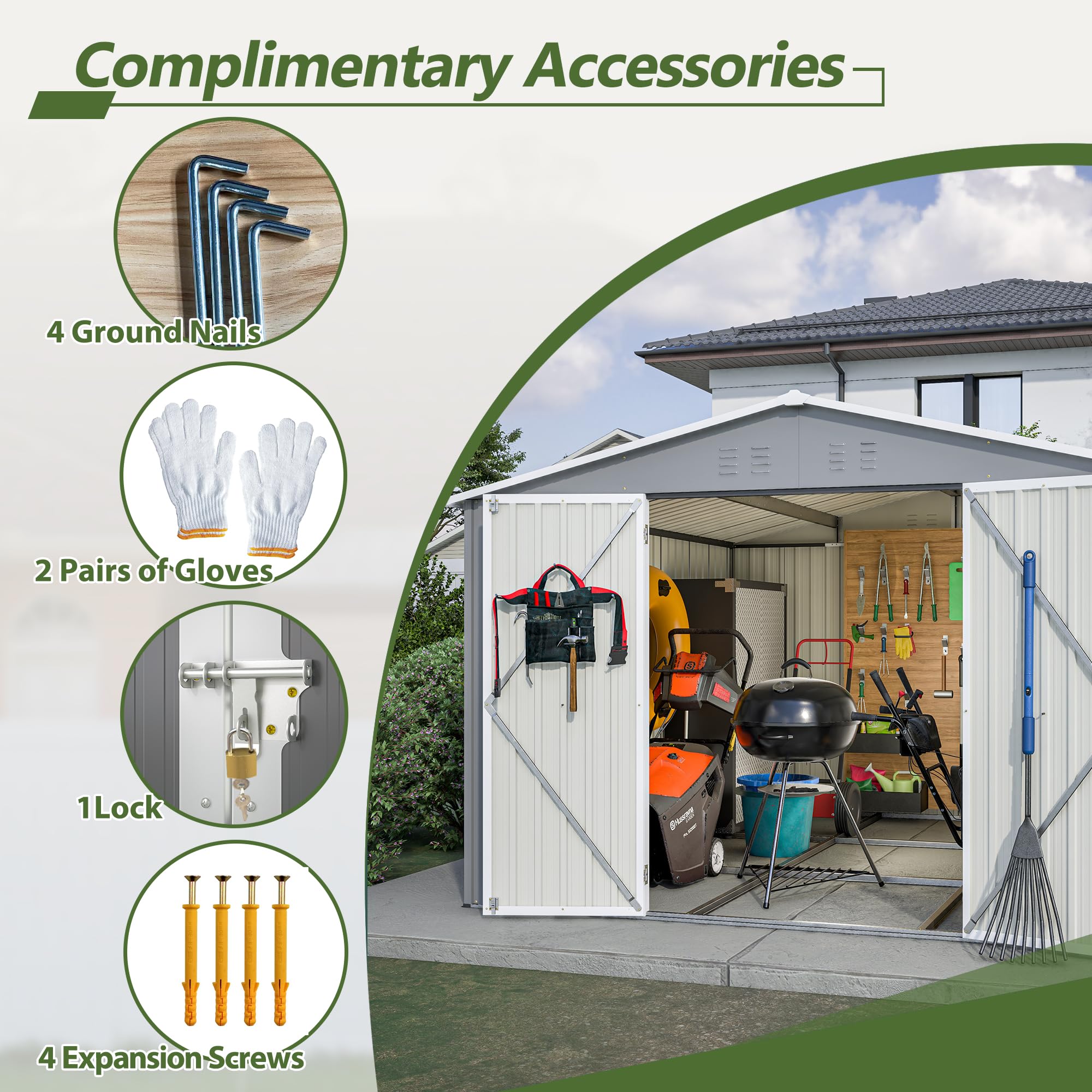 YOPTO 10×10 FT Outdoor Storage Shed,Metal Aluminum Waterproof Tool Sheds with Foundation,Doors & Vents,Heavy-Duty Sheds Unit W/Lock & Key,for Storing Bicycles,Lawnmowers,Barbeques,Gray