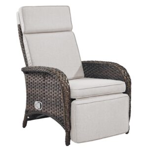 belord versatile outdoor recliner chair - reclining patio chair with adjustable backrest and footrest, all-weather wicker chaise lounge chair outdoor for pool deck brown