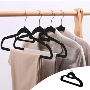 Himimi Clothes Hangers 10 Pack, Black Non-Slip Velvet Clothes Hangers with Shoulder Notches, Pants Bar, 360° Swivel Hook, Space-Saving, for Closet