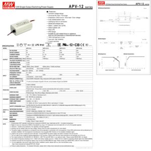 APV-12-15 15V 0.8A 12W LED Driver - Compact, Efficient, Reliable - Ideal for Signage and Displays