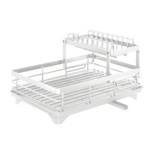 cadciehe double layer storage rack kitchen counter drainer strong load-bearing dish drying rack with anti-rust coating 2 tier plates organizer white 1