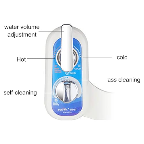 oiakus Left Hand Bidet Toilet Seat Attachment, Bidet Attachment, Hot&Cold Fresh Water Spray Bidet with Self-Cleaning Nozzles, Water Pressure Control, for Non Electric Toilet