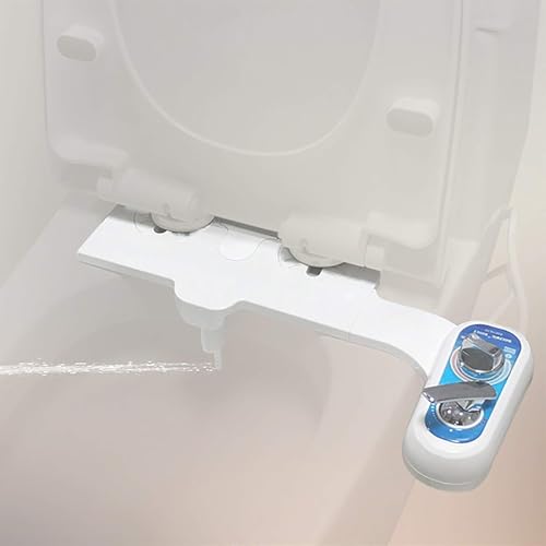 oiakus Left Hand Bidet Toilet Seat Attachment, Bidet Attachment, Hot&Cold Fresh Water Spray Bidet with Self-Cleaning Nozzles, Water Pressure Control, for Non Electric Toilet