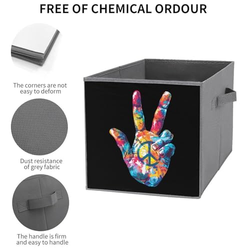 Tie Dye Peace Sign Foldable Storage Bins with Handles Storage Cubes Closet Organizer for Living Room Bedroom 6PCS